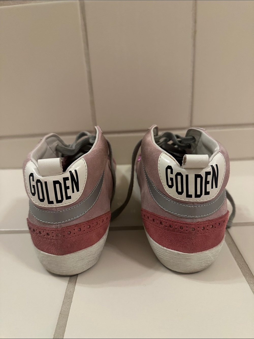 Golden Goose Pink Glitter & Suede High-Top Sneaker with White Star - Picture 6 of 8